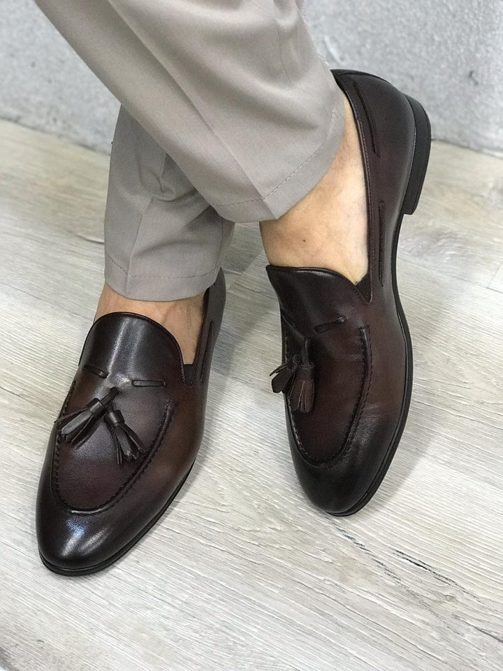 Men’s Brown Leather Tassel Loafers ML-2045