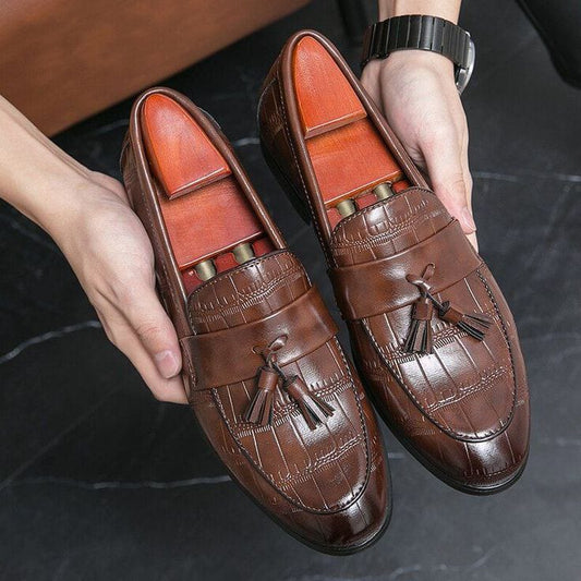 Crocodile-Embossed Leather Tassel Loafers - 101