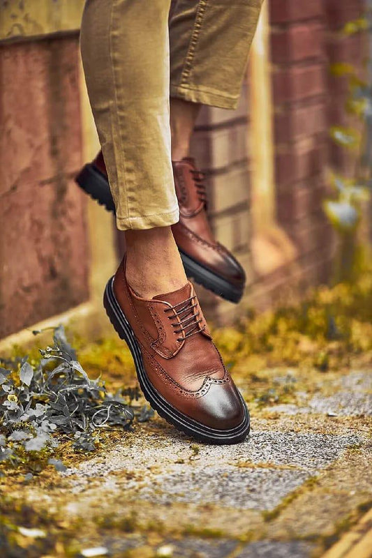 Men’s Leather Wingtip Derby Shoes - 6543