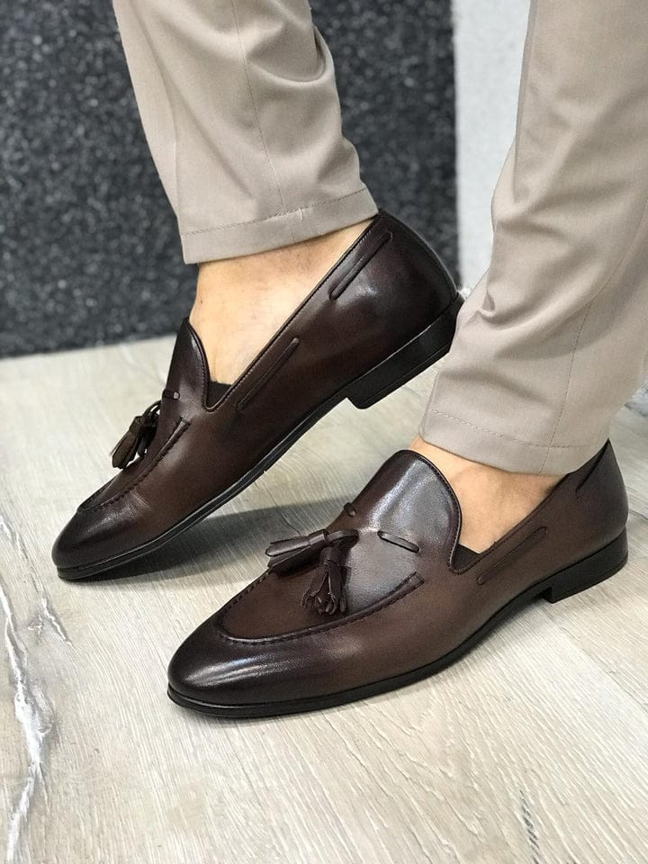 Men’s Brown Leather Tassel Loafers ML-2045
