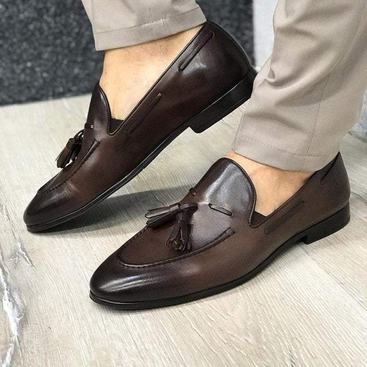 Men’s Brown Leather Tassel Loafers ML-2045