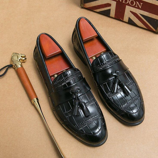 Crocodile-Embossed Leather Tassel Loafers - 101