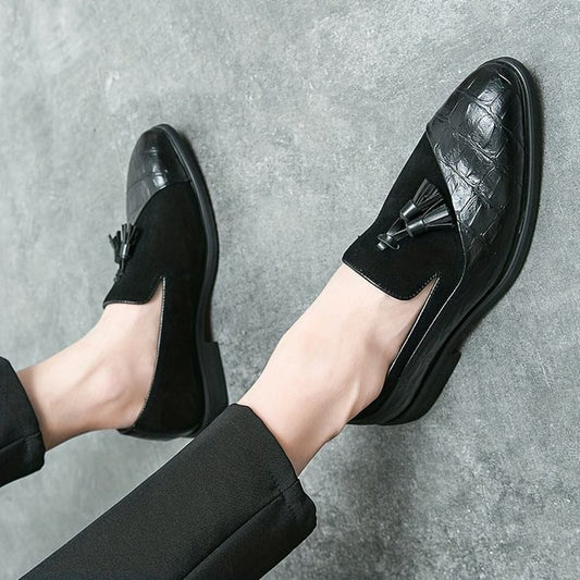 Black Tassel Loafers Suede Leather