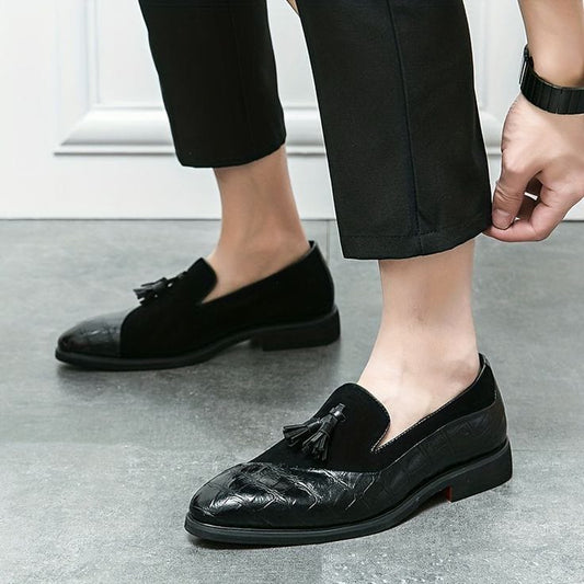 Black Tassel Loafers Suede Leather