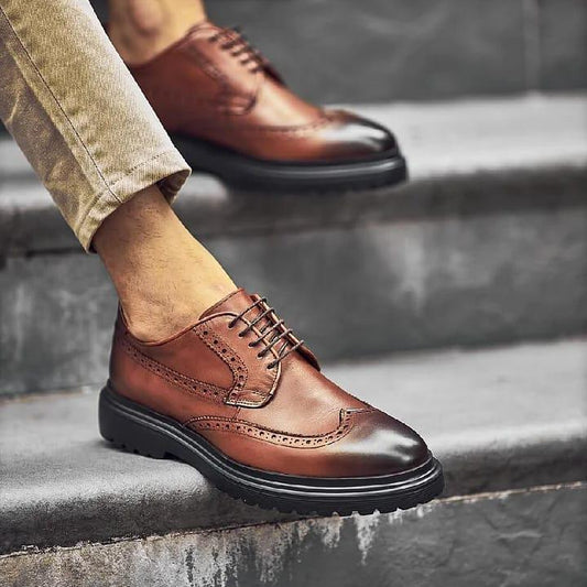 Men’s Leather Wingtip Derby Shoes - 6543