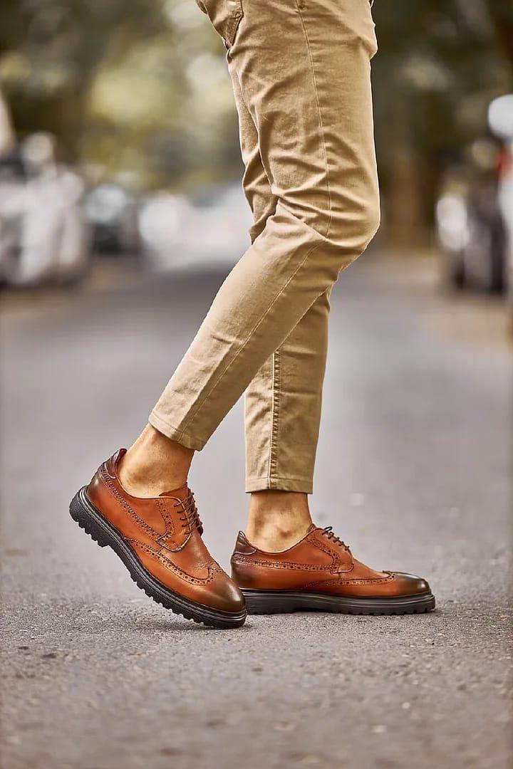 Men’s Leather Wingtip Derby Shoes - 6543